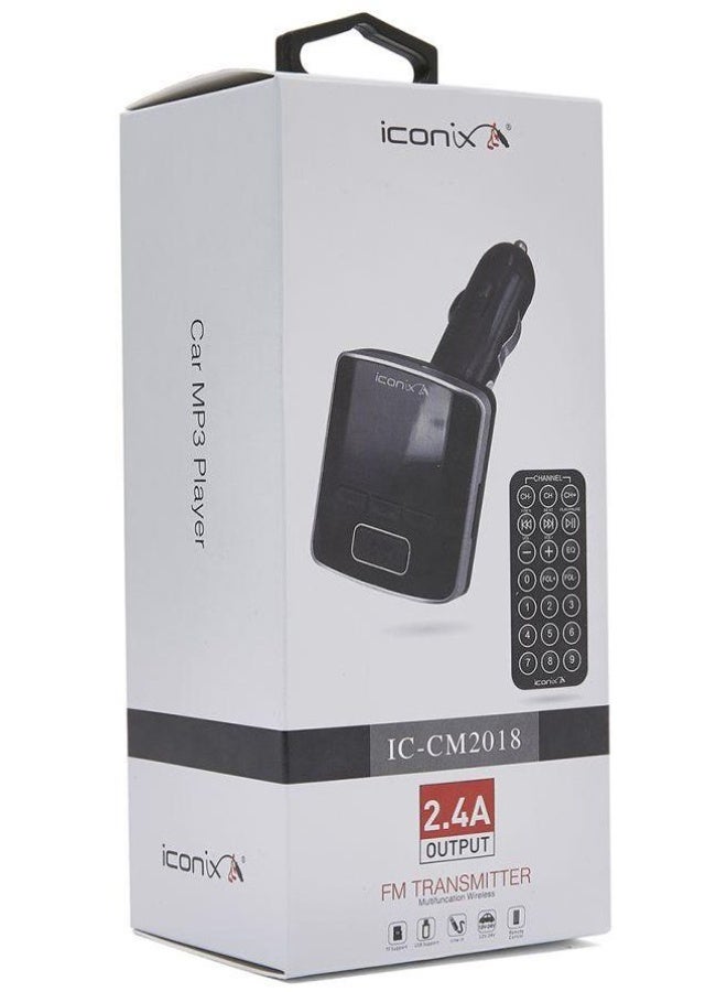 آيكونكس مشغل MP3 لاسلكي للسيارة متعدد الوظائف iConix IC-CM2018 مع جهاز إرسال FM وجهاز تحكم عن بعد - أسود - Image 2